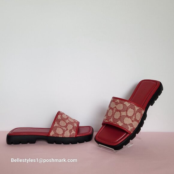 COACH FLORENCE Signature Logo Jacquard Slide Sandals- Ruby multi-Women’s Size 6B - Picture 7 of 16